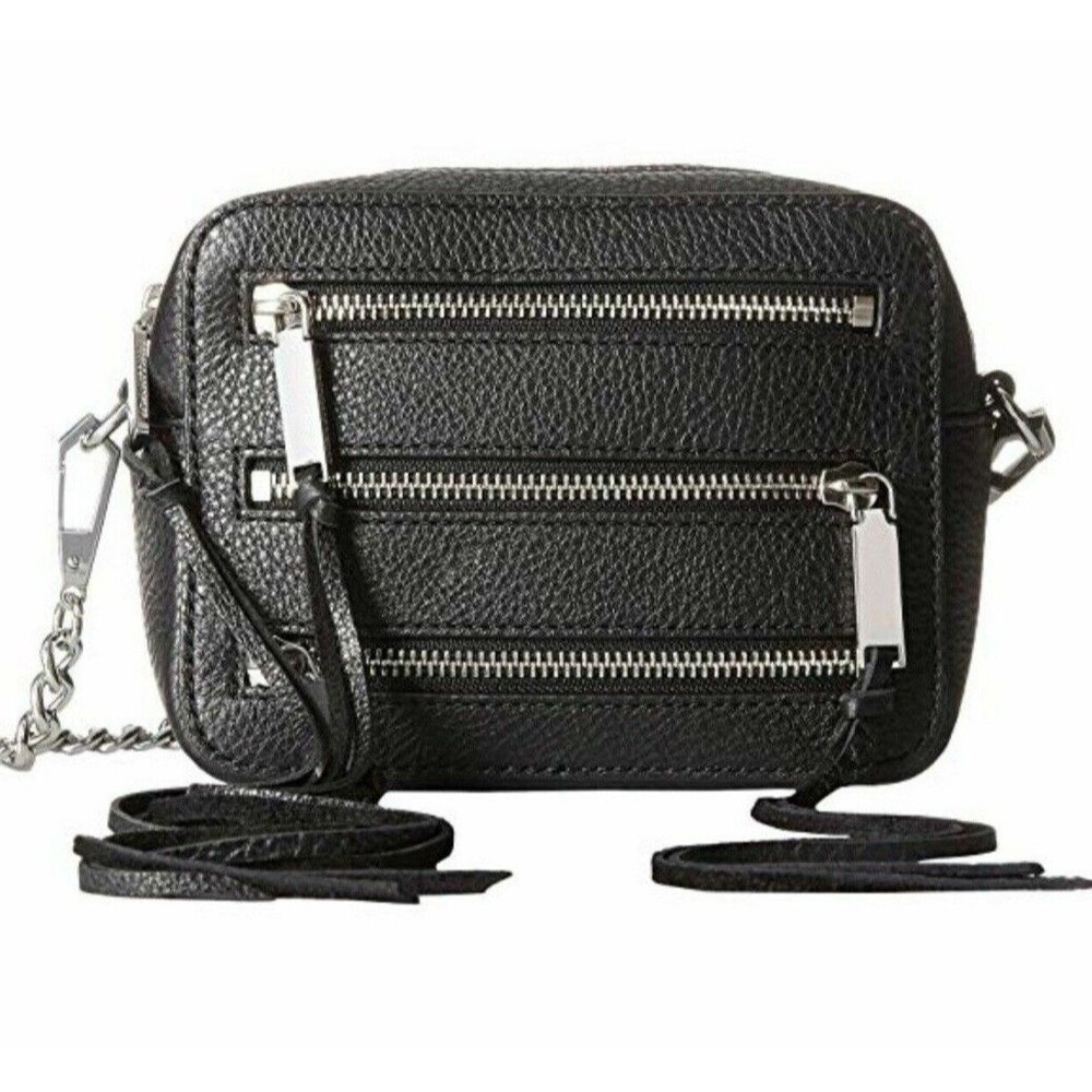 Rebecca Minkoff Black Pebbled Leather 4 Zip Moto Shoulder Bag